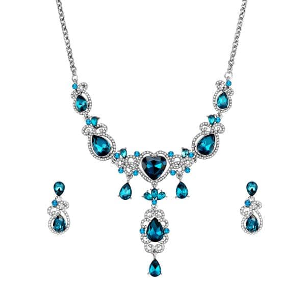Bridal Set Two Piece Jewelry Blue Love Alloy Necklace