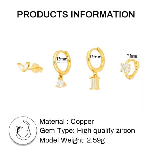 Geometric Horse Eye Flower Zircon Temperament Stacked Ear Accessories Set