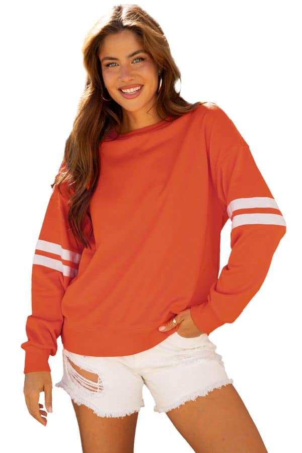 Fiery Red Varsity Striped Detail Drop Shoulder Oversized Sweatshirt
