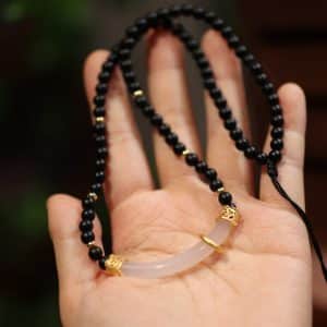 Natural Frosted Black Agate White Chalcedony Necklace