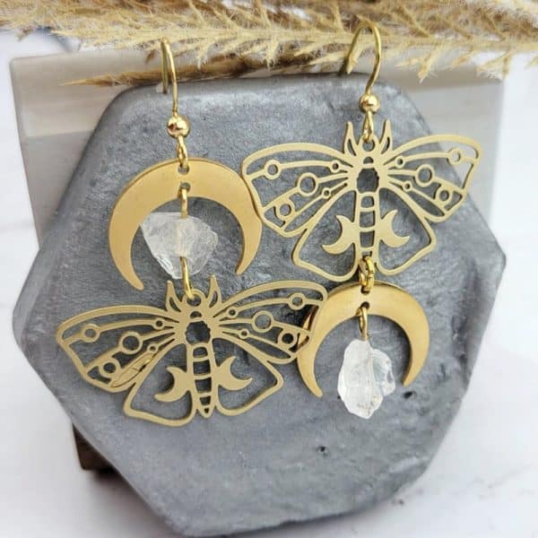 Women's Fashion Gold Plated Moth Moon Drop Earrings