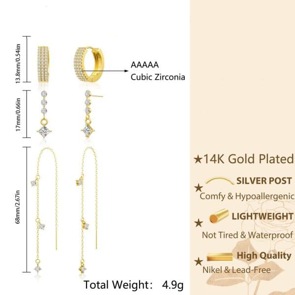 Inlaid Zircon Fashion Four Eight-pointed Stars Women's Earrings Three-piece Set
