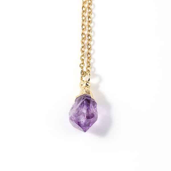 Amethyst Rough Stone Gold Plated Pendant Necklace Simple Style Ladies Jewelry Clavicle Chain