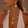 European And American Dignified Flowers Necklace Titanium Steel Earrings Open Ring