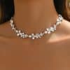 Bright Silver Flower Pearl Curved Needle Necklace