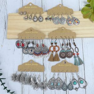 6-piece Set Tassel Bohemian Ethnic Style Hollow Stud Earrings