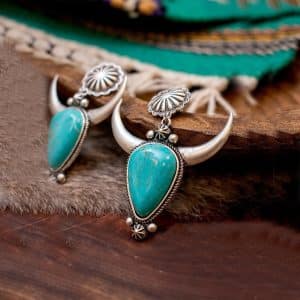 Women's Vintage Boho Drop Turquoise Bull Head Earrings