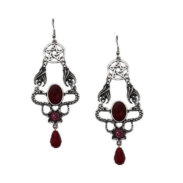 Women's Fashion Double Snake Water Drop Pentagram Earrings