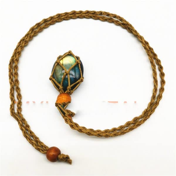 Natural Elongated Stone Original Stone Net Necklace Pendant