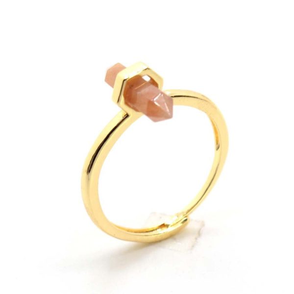 Crystal Stone Double Pointed Small Hexagon Prism Open Adjustable Ring