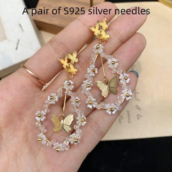 Temperament Butterfly Water Drop Flower Ring Earrings