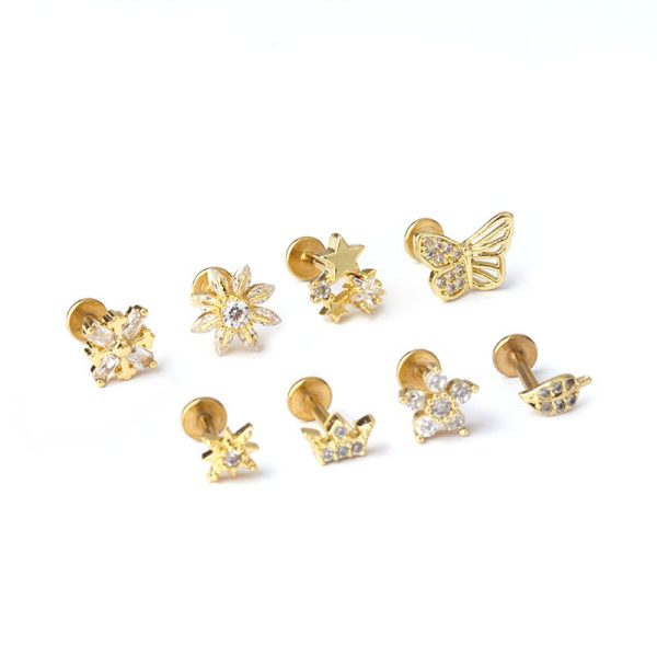 Lip Stud Stem Stainless Steel Piercing Stud Earrings Micro-set Zircon