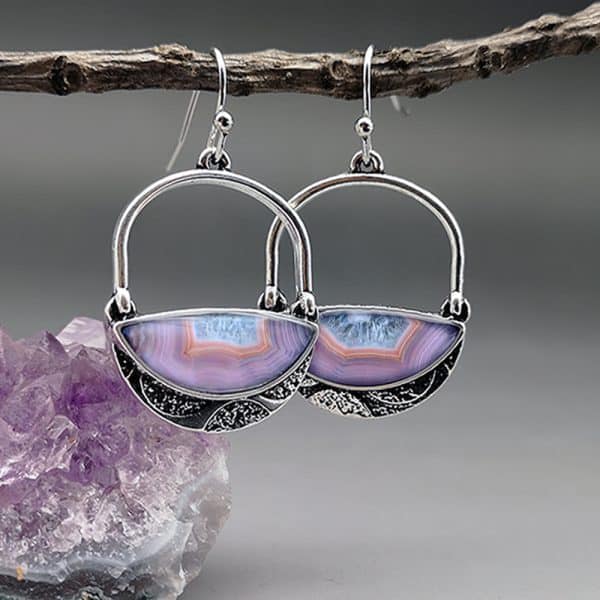 Vintage Geometric Long Turquoise Moonstone Drop Earrings