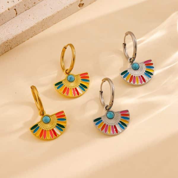 Oil Dripping Color Fan-shaped Circle Stitching Female Fashion Personality Retro Dual-wear Earrings