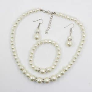 Fast sell hot bridal decorations, wedding jewelry set, pearl necklace, earring, bracelet wholesale