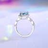 Colored Gems Ring Female S925 Sterling Silver Ocean Blue Temperament Commute