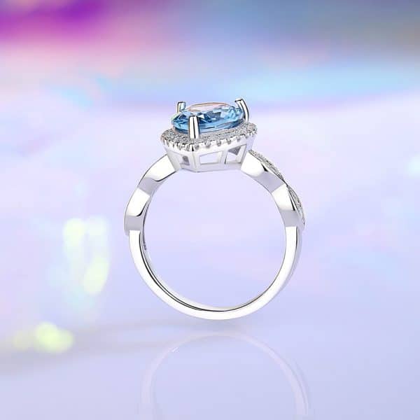 Colored Gems Ring Female S925 Sterling Silver Ocean Blue Temperament Commute