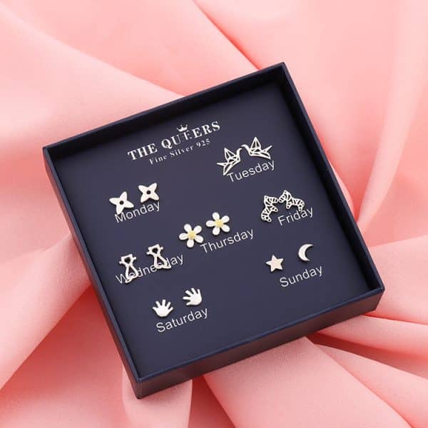 New 925 Silver Needle Earrings Gift Box Fashion Xingyue Combination Set