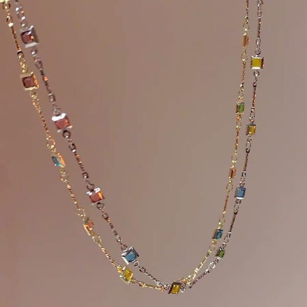 Square Color Fine Clavicle Chain Necklace Light Luxury
