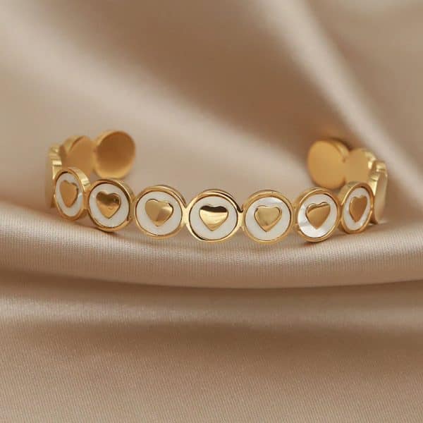 Adjustable Opening Bracelet Love Heart White Shell