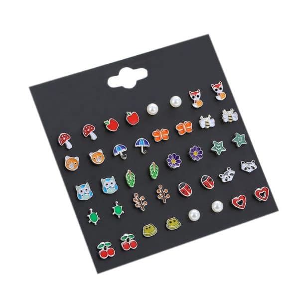 20 Pairs Of Cute All-Match Animal Fruit Combination Set Earrings