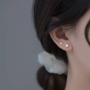 White Diamond Set Small Love Earrings