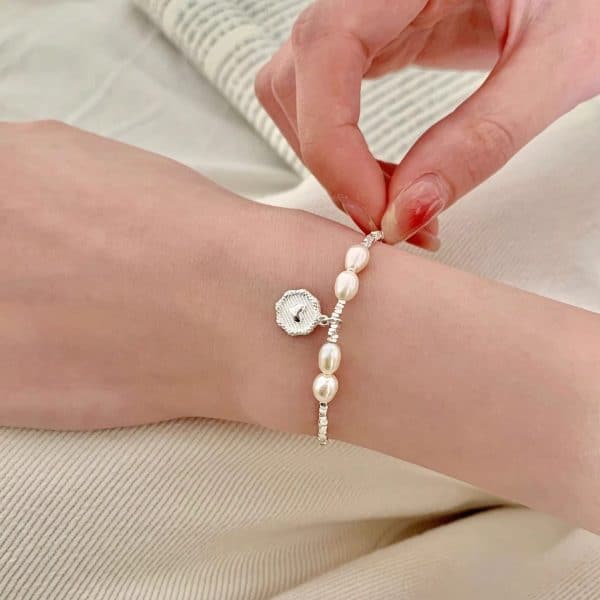 925 Silver Heart-shaped Broken Silver Pearl Bracelet