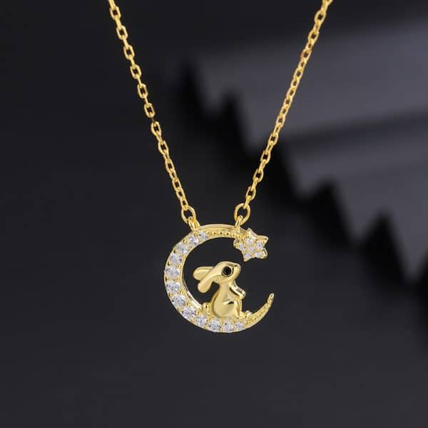 Bunny Crescent Moon Light Luxury Temperament Gorgeous Full Diamond Necklace