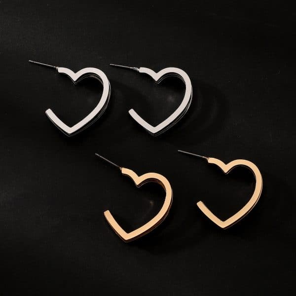 Three-line Love Heart Stud Earrings Double-layer Circle Women's Simple