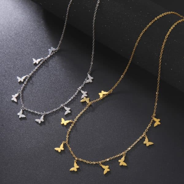 Cut Glossy Butterfly Pendant Clavicle Chain Stainless Steel Necklace