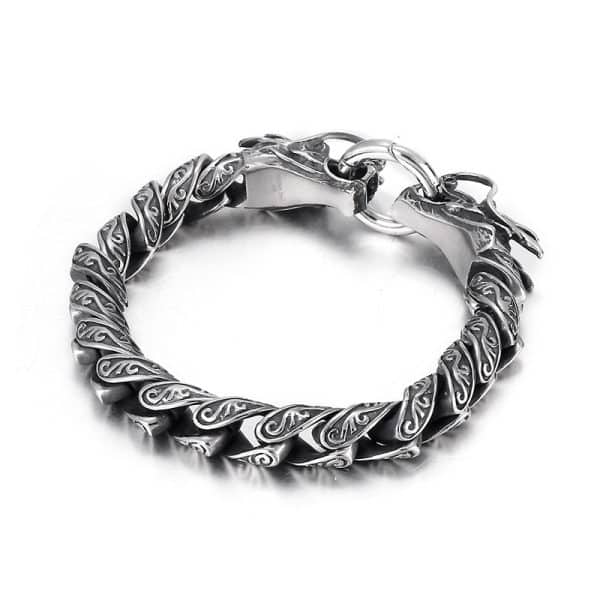 Vintage Distressed Power Style Personalized Double Chinese Dragon Heads Titanium Steel Bracelet