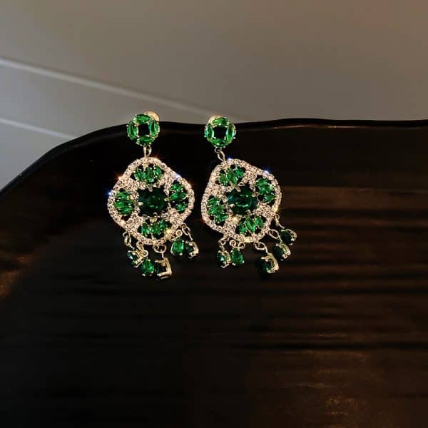 Emerald Drop Earrings S925 Silver Needle Pearl