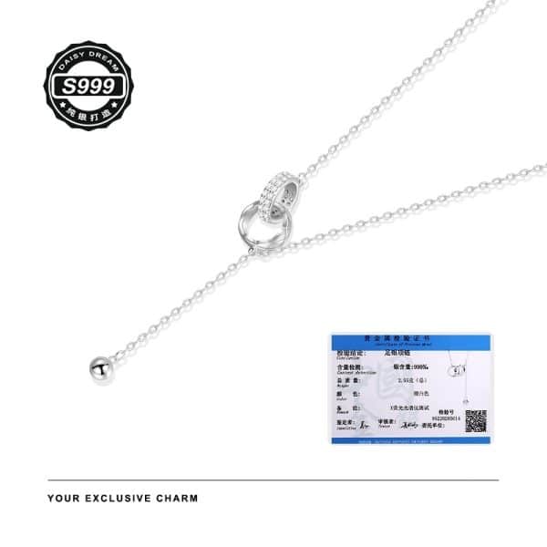 Women's Simple 999 Sterling Silver Double Ring Necklace