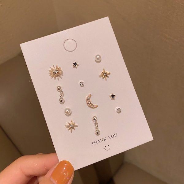 S925 Silver Needle Moon Week Small Earring Set Combination