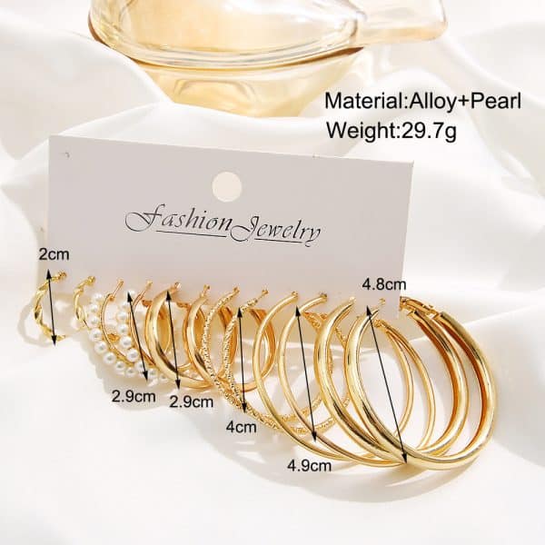 European And American Style Metal Ear Ring Square Retro Set 6-piece Set