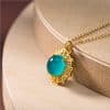 Fashion Natural Amazonite Oval Pendant Necklace