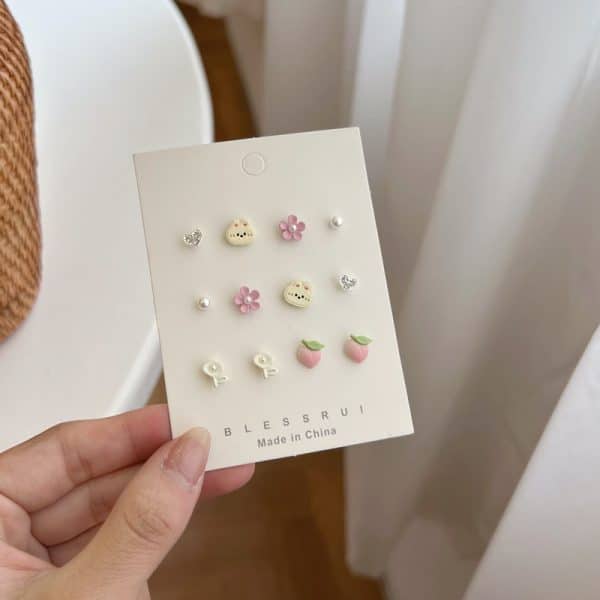 Ceramic Peach Flower Earring Set Combination