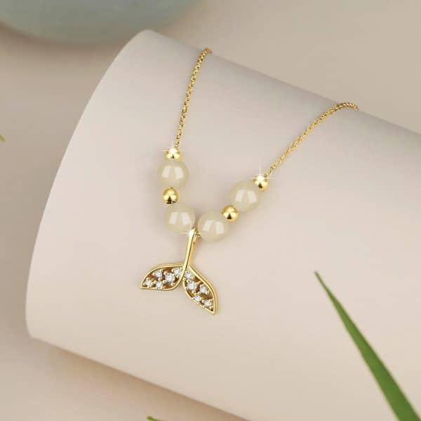 Women's 925 Sterling Silver Necklace Hetian Jade Clavicle Ins Style Fishtail Pendant
