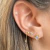 Earring Set, Moon Earrings, Gold Floral Earrings, Small Chain Earrings