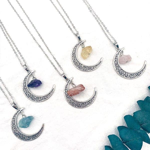 Moon Natural Stone Crystal Necklace Female Personality Retro Jewelry