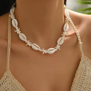 Summer Natural Shell Turquoise Starfish Hand-woven Beach Holiday Necklace