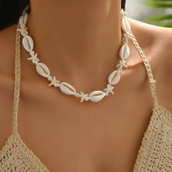 Summer Natural Shell Turquoise Starfish Hand-woven Beach Holiday Necklace
