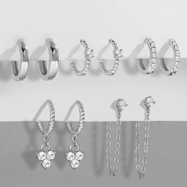 5Pair Fashion Round Twist Copper Small Hoop Earrings Set For