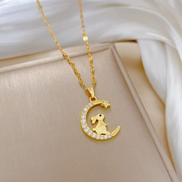 Bunny Crescent Moon Light Luxury Temperament Gorgeous Full Diamond Necklace