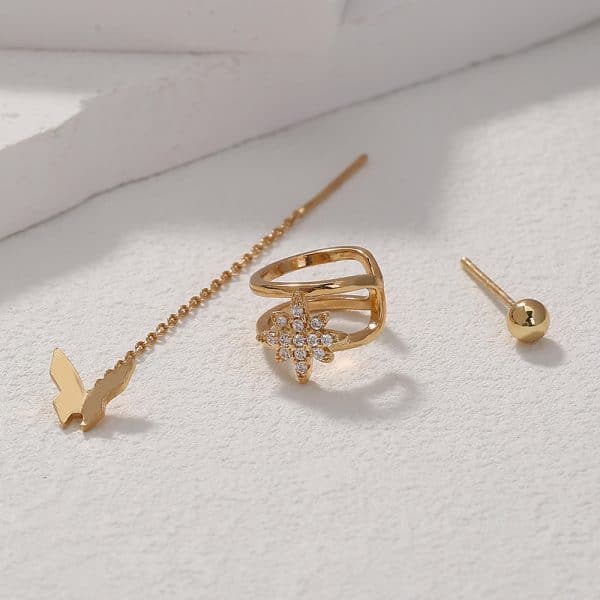 Personality Design Feeling Earrings Inlaid Diamond Awn Star Ear Bone Clip Set Female, Fashion Butterfly Tassel Earrings