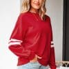 Fiery Red Varsity Striped Detail Drop Shoulder Oversized Sweatshirt
