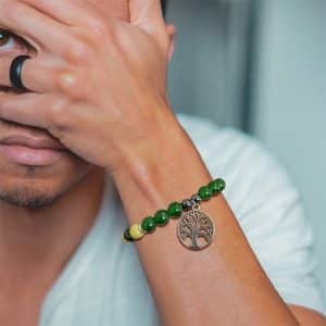 Natural Stone Bead Elastic Bracelet Tree Of Life Pendant