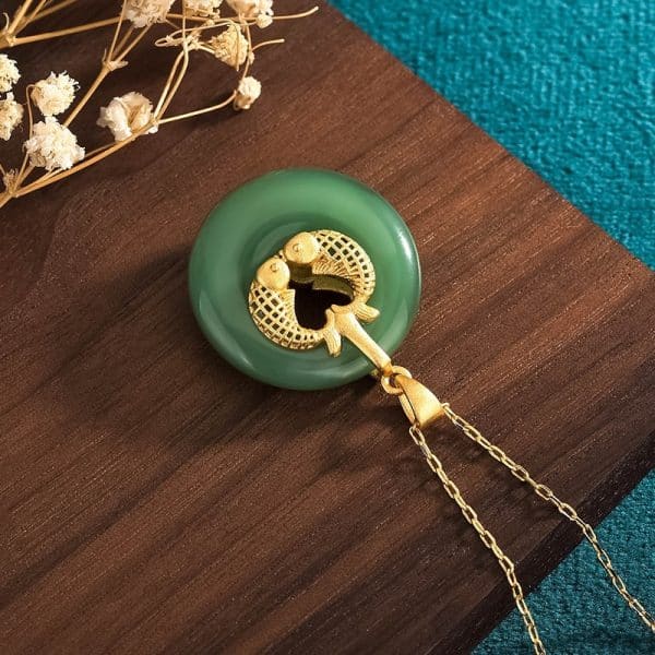 Gold Koi Years With More Than Hetian Jade Collarbone Necklace