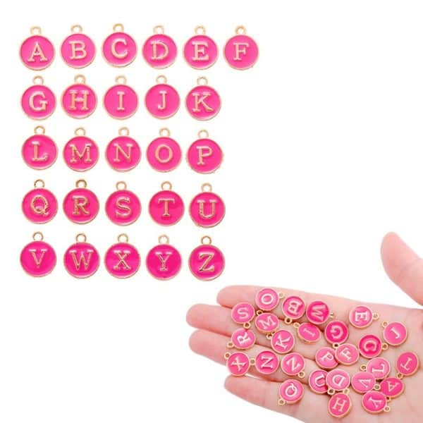 12 Colors Round Drop Oil English Letter Alloy Pendant DIY Ornament Accessories