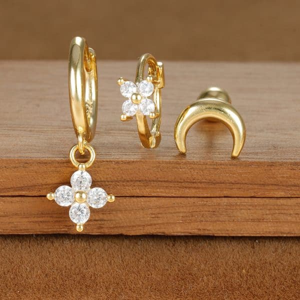 Fashion Geometric Ear Studs Zircon Set Ladies